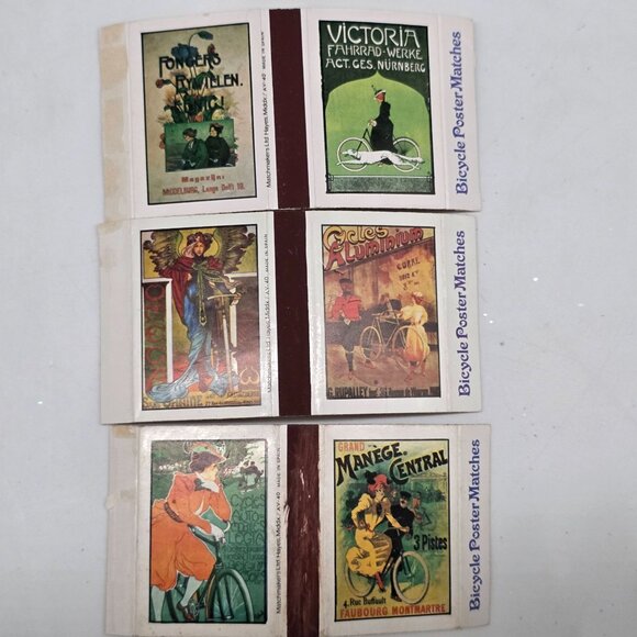 Vintage Bicycle Poster Matches Box Collection Featuring Retro Cycling Ads 3 Boxe - Picture 1 of 8